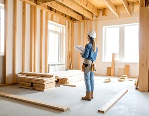 Fototapeta premium Architect inspects unfinished home