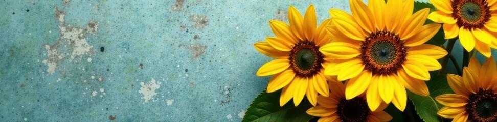 Obraz premium Vibrant yellow sunflowers close-up, textured wallpaper backdrop, petals, closeup, macro