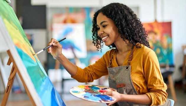 Artist painting in studio