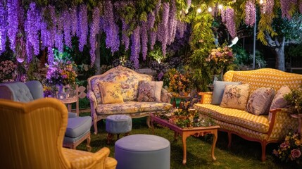 Obraz premium Garden party, floral, vintage furniture