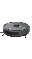 Isolated Studio Shot of a Gray Robotic Vacuum Cleaner Home Appliance