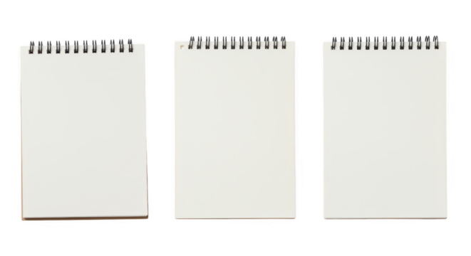 Three Blank Notebooks : Three blank notebooks arranged in a row, each page ready for a new beginning and fresh thoughts.