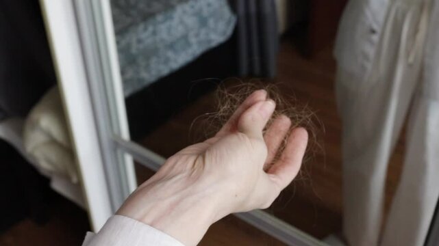 Oncology Patient Holding Hair After Chemotherapy, Symbol of Treatment Side Effects