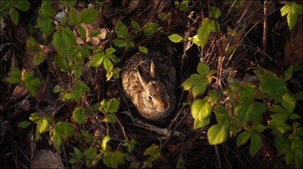 Obraz premium Rabbit nesting in lush forest nature photography close-up view serene environment