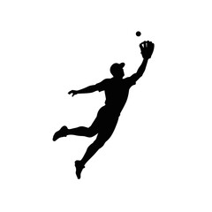 Silhouette Baseball Catch: A dynamic silhouette captures a baseball player mid-air, reaching for the ball in a display of athletic prowess, embodying action and determination.