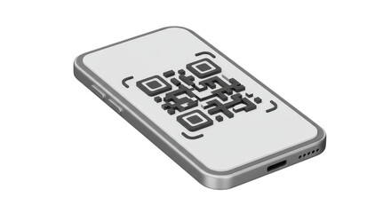 Isometric Phone Displaying Scannable QR Code for Contactless Transactions