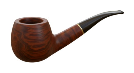 Isolated Wooden Tobacco Pipe with Smoke for Classic Smokers On Transparent