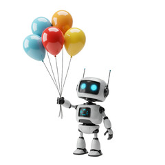 Obraz premium Illustration Of Cute 3d White Robot Holding Colorful Balloons Isolated