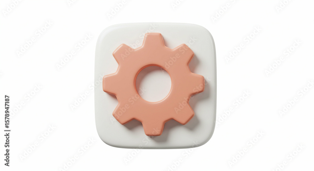 Fototapete a salmon gear icon set on a rounded white square tile in a flat 3d rendering style against a white b