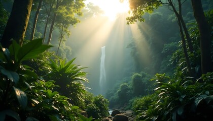 sun rays through the forest