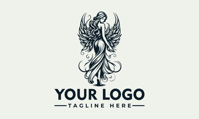Vintage-style logo featuring a winged woman, elegant design.