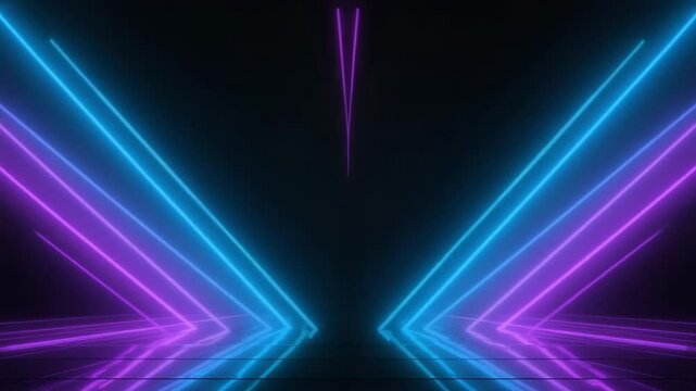 Purple and Cyan Neon Laser Stage Animation with Glowing Light Beams in Sci-Fi Setup