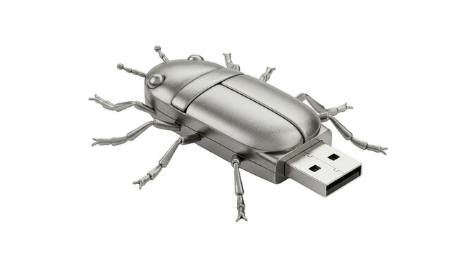 Metallic Silver Beetle Bug USB Drive Computer Tech on Transparent
