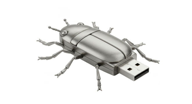 Metallic Silver Beetle Bug USB Drive Computer Tech on Transparent