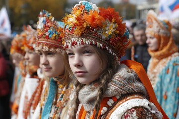 Fototapeta premium Celebration of National Unity Day in Russia on November 4 with traditional attire