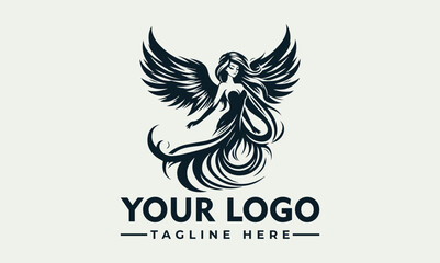 Stylized illustration of a winged woman with flowing hair, possibly an angel or mythical creature.