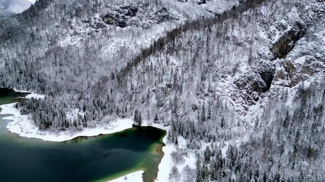Winter on Lake Predil. View from above.