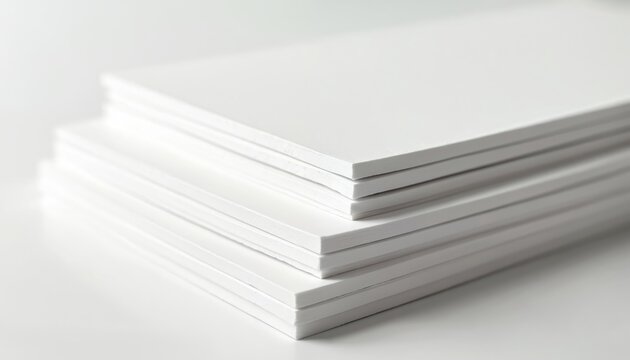 Stack white PVC plastic sheets. Lightweight, strong foam board material, rigid easy to handle. Construction, signage, design uses. Isolated on white background, cut, decorated.