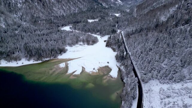 Winter on Lake Predil. View from above.