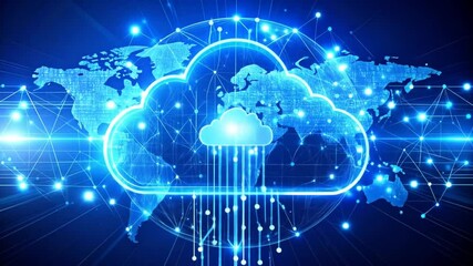 Global cloud technology network and cloud storage concept with world map background - Powered by Adobe