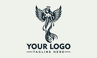 Vintage style logo featuring a winged female figure, likely an angel, with flowing hair and a stylized tail.