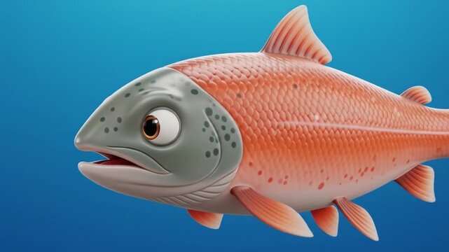 Salmon cartoon character perfect for animation projects, featuring sockeye salmon for film or video content needing vibrant aquatic designs.