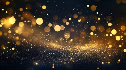 Obraz premium Sparkling gold and blue glitter bokeh background.