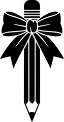 Black pencil with large bow in bold silhouette vector style