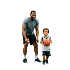 Realistic Image of Father Son Play Basketball on Transparent Background