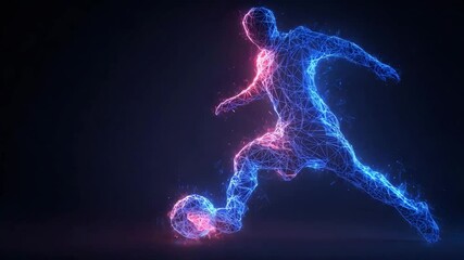 Low Poly Wireframe Football Player Icon, Digital Sport, Technology and Dynamic Performance, Video - Powered by Adobe