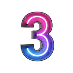 Naklejka premium Neon Three Number Isolated Glowing Alphabet Illustration Typography
