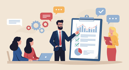 Fototapeta premium Engaging Business Meeting Illustrating Collaborative Teamwork and Successful Strategy Implementation for Enhanced Productivity and Growth