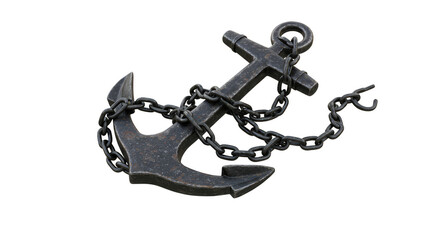 Obraz premium Nautical 3D Anchor with Metal Chain Nautical Maritime Transparent