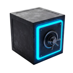 Obraz premium Realistic 3D Safe Vault with Metal Steel and Neon Glowing Edges Isolated
