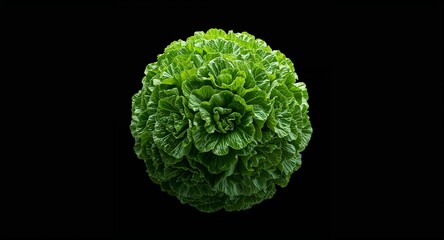 Close up shot of a vibrant green cabbage head isolated against a stark black background studio shot