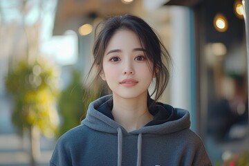 Young Asian woman recording an interview video via smartphone for her vlog, sharing personal insights and experiences with an online audience, Generative AI