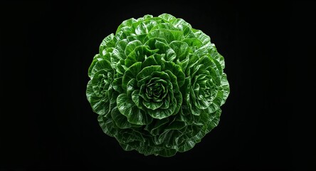 Obraz premium A close up shot of a green lettuce head against a stark black background in a studio setting