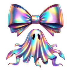 Fototapeta premium Glitter Iridescent Ghost Pumpkin Coquette Bow