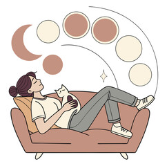 Cat Nap Woman Resting Line Art