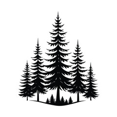 Black pine trees forest silhouette black and white