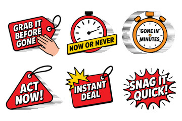 Urgent Sale Tags: Flash Sale, Act Now, Limited Time Offers, Pop Art Design Elements