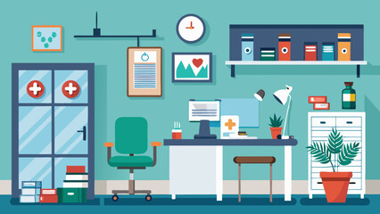 Modern doctor s office interior with medical equipment and furniture