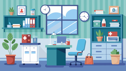 Modern doctor s office interior with desk chair and medical supplies