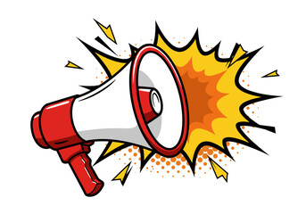 Announcing an Important Message or Special Event via a Vibrant Megaphone with a Dynamic Burst Effect Symbolizing Loud Communication and Excitement