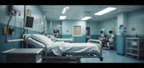 Hospital Room Interior Modern Medical Facility Design with Patient Beds and Monitoring Equipment for Healthcare Concepts