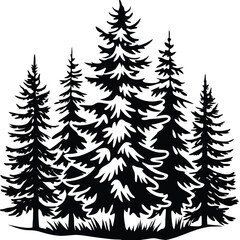 Obraz premium Black silhouette of evergreen trees forest nature