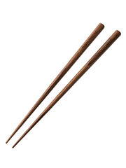 Pair of elegant dark wooden chopsticks with engraved text on white background