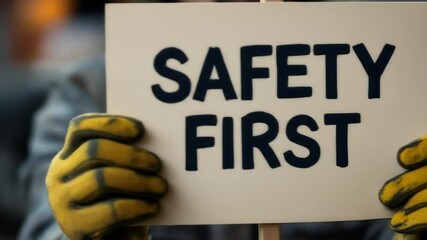 Promoting awareness through a message held by a man to ensure workplace safety