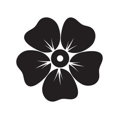 Black silhouette flower icon with five petals and radial details. Perfect for logo design, tattoo art, minimalist decoration, stencils, monoline illustrations, and floral vector compositions.