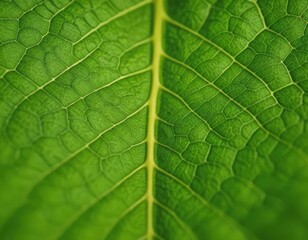 Macro photo of a green leaf with a clear and deep texture